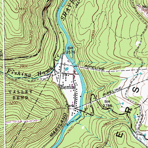 Topographic Map of Bemis, WV