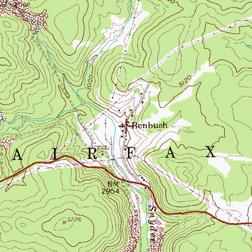 Topographic Map of Benbush, WV