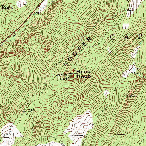 Topographic Map of Bens Knob, WV