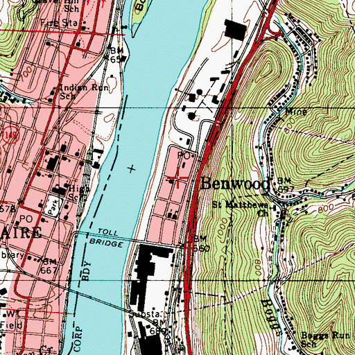 Topographic Map of Benwood, WV