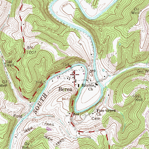 Topographic Map of Berea, WV