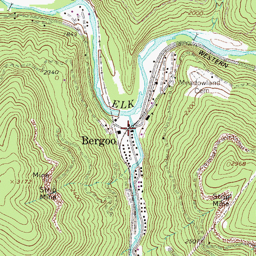 Topographic Map of Bergoo, WV