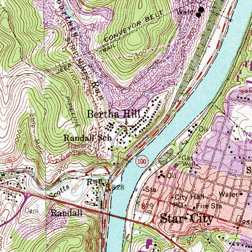 Topographic Map of Bertha Hill, WV