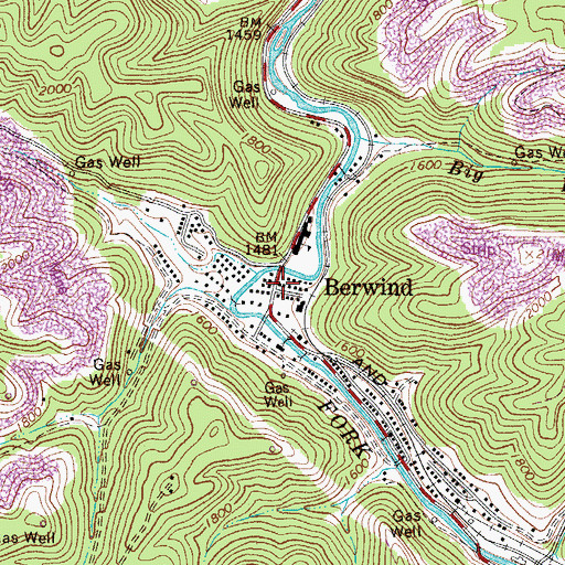 Topographic Map of Berwind, WV