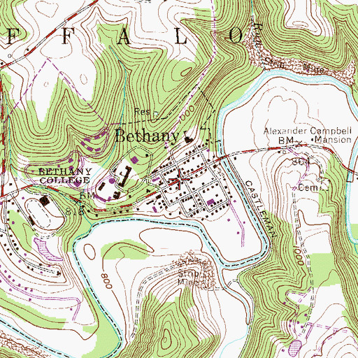 Topographic Map of Bethany, WV