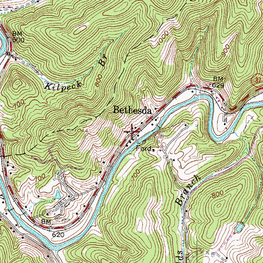 Topographic Map of Bethesda, WV