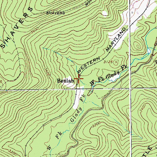 Topographic Map of Beulah, WV