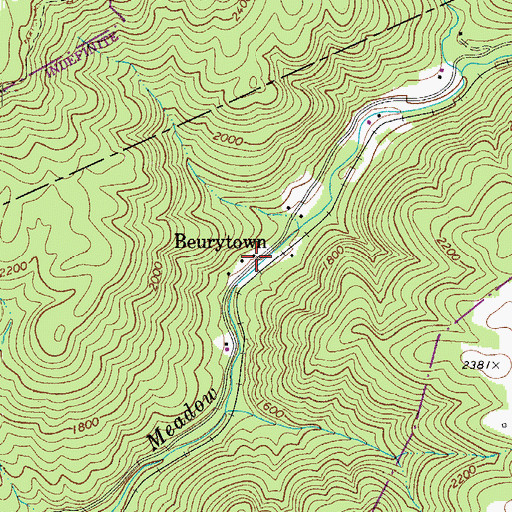 Topographic Map of Beurytown, WV