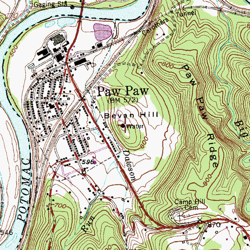 Topographic Map of Bevan Hill, WV