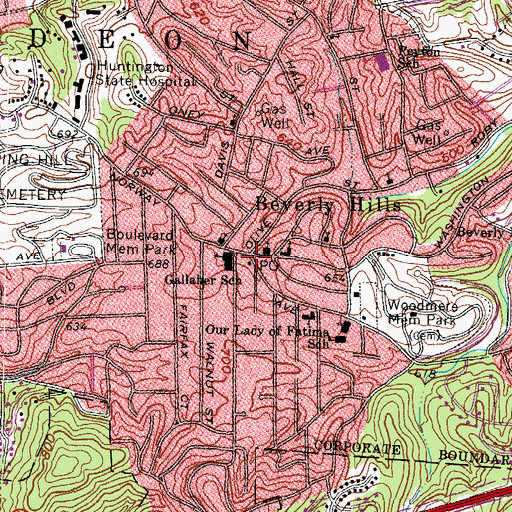 Topographic Map of Beverly Hills, WV