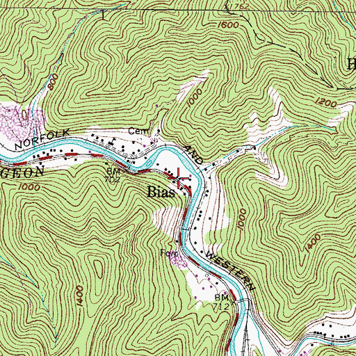 Topographic Map of Bias, WV