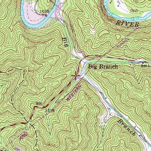 Topographic Map of Big Branch, WV