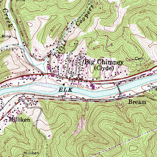 Topographic Map of Big Chimney, WV