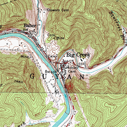 Topographic Map of Big Creek, WV