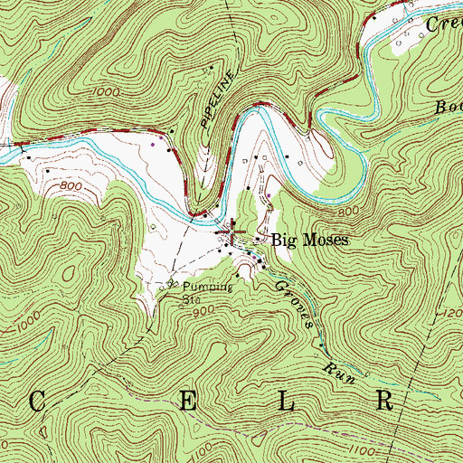 Topographic Map of Big Moses, WV