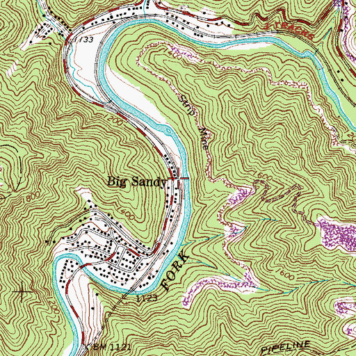 Topographic Map of Big Sandy, WV