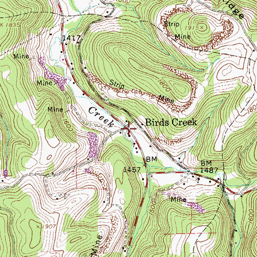 Topographic Map of Birds Creek, WV