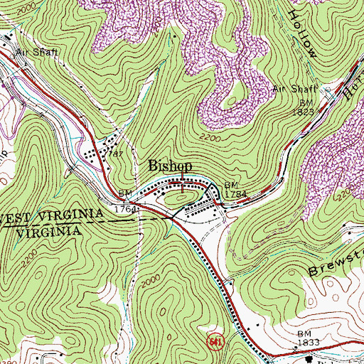Topographic Map of Bishop, WV