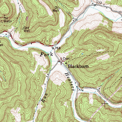Topographic Map of Blackburn, WV