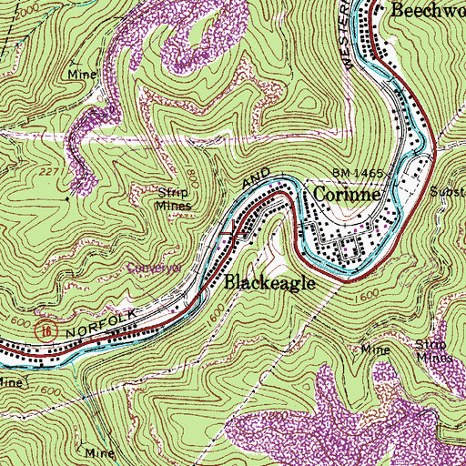 Topographic Map of Blackeagle, WV