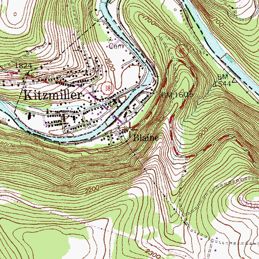 Topographic Map of Blaine, WV