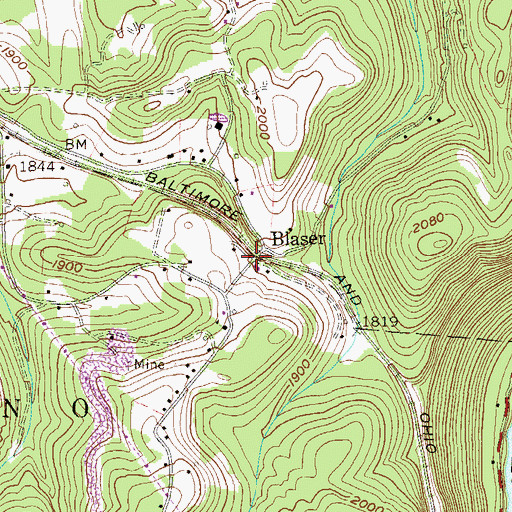 Topographic Map of Blaser, WV