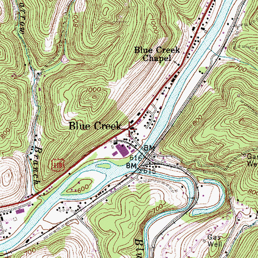 Topographic Map of Blue Creek, WV