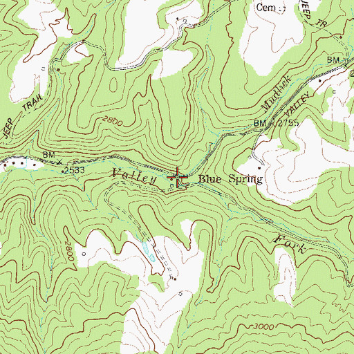 Topographic Map of Blue Spring, WV