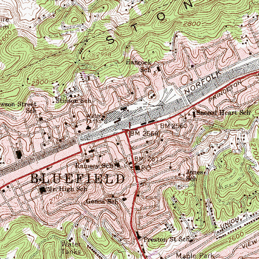 Topographic Map of Bluefield, WV