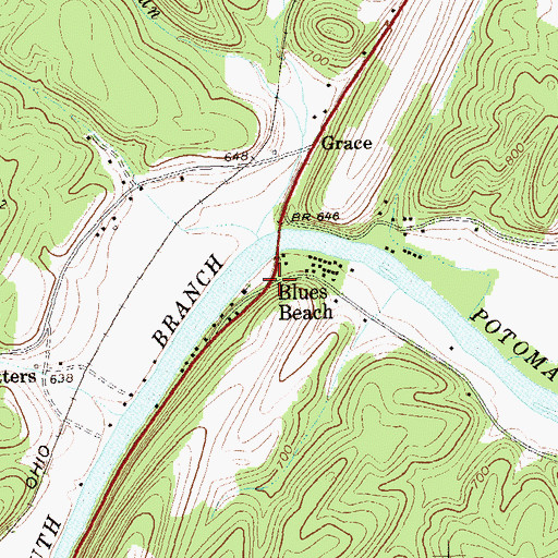 Topographic Map of Blues Beach, WV
