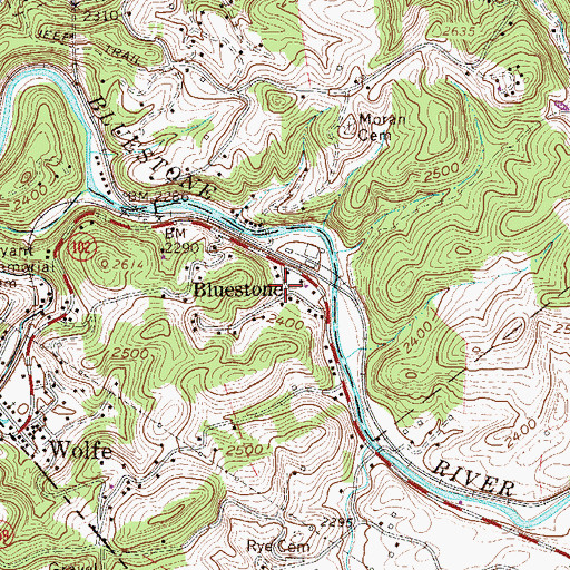 Topographic Map of Bluestone, WV
