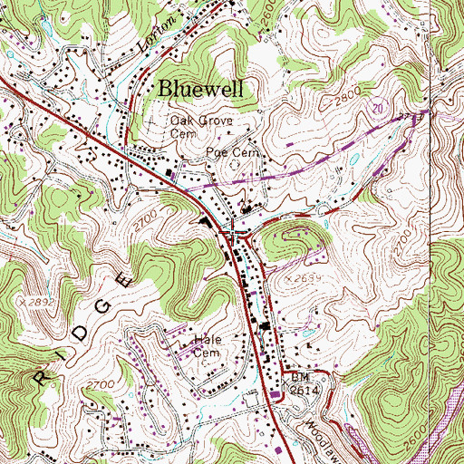Topographic Map of Bluewell, WV