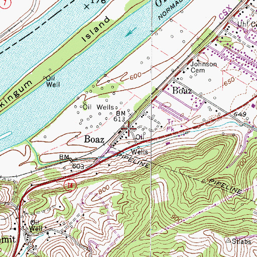 Topographic Map of Boaz, WV