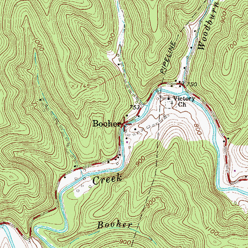 Topographic Map of Booher, WV