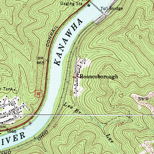 Topographic Map of Boonesborough, WV
