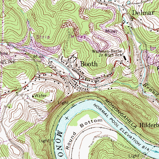 Topographic Map of Booth, WV