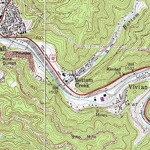 Topographic Map of Bottom Creek, WV
