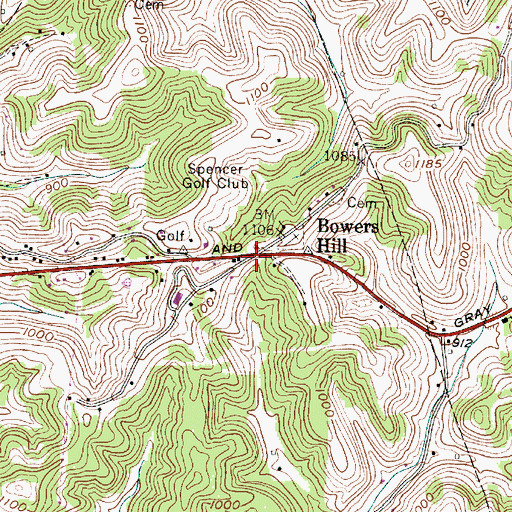 Topographic Map of Bowers Hill, WV