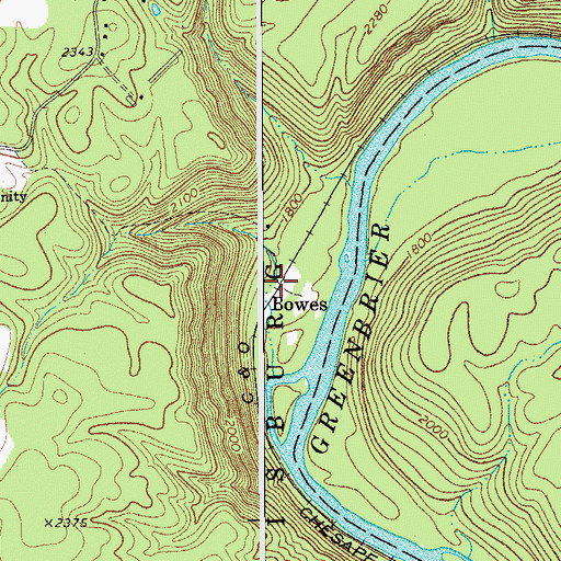 Topographic Map of Bowes, WV