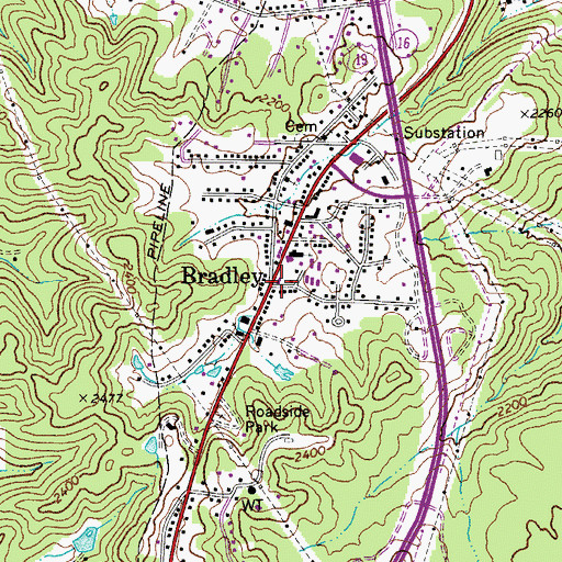Topographic Map of Bradley, WV
