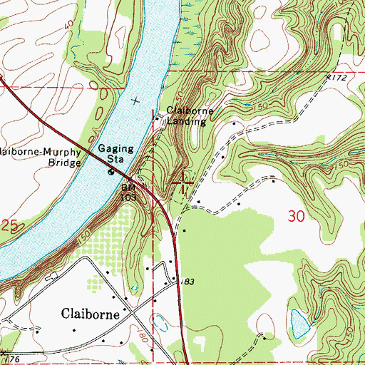 Topographic Map of Claiborne Cemetery, AL