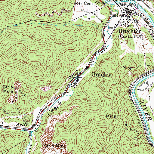 Topographic Map of Bradley, WV