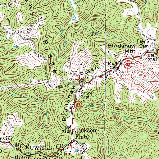 Topographic Map of Bradshaw Mountain, WV