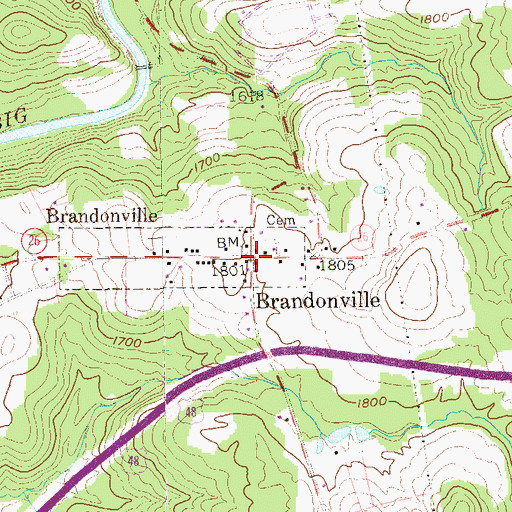 Topographic Map of Brandonville, WV
