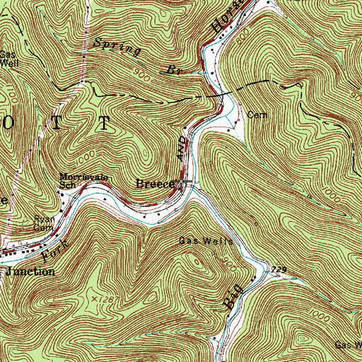 Topographic Map of Breece, WV