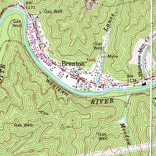 Topographic Map of Brenton, WV