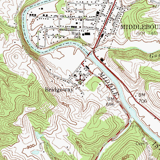 Topographic Map of Bridgeway, WV