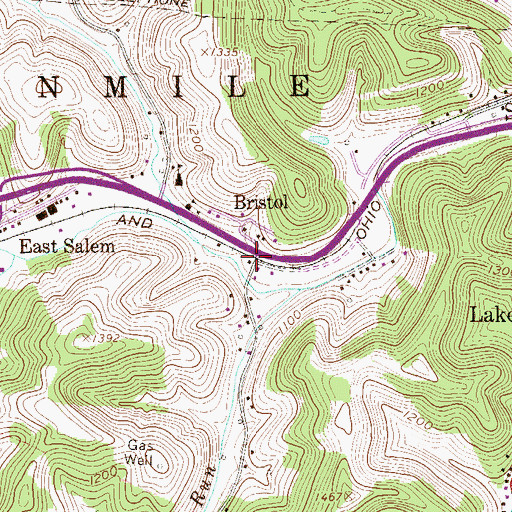 Topographic Map of Bristol, WV