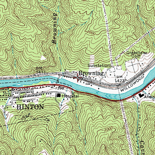 Topographic Map of Browning, WV