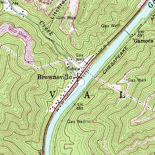 Topographic Map of Brownsville, WV